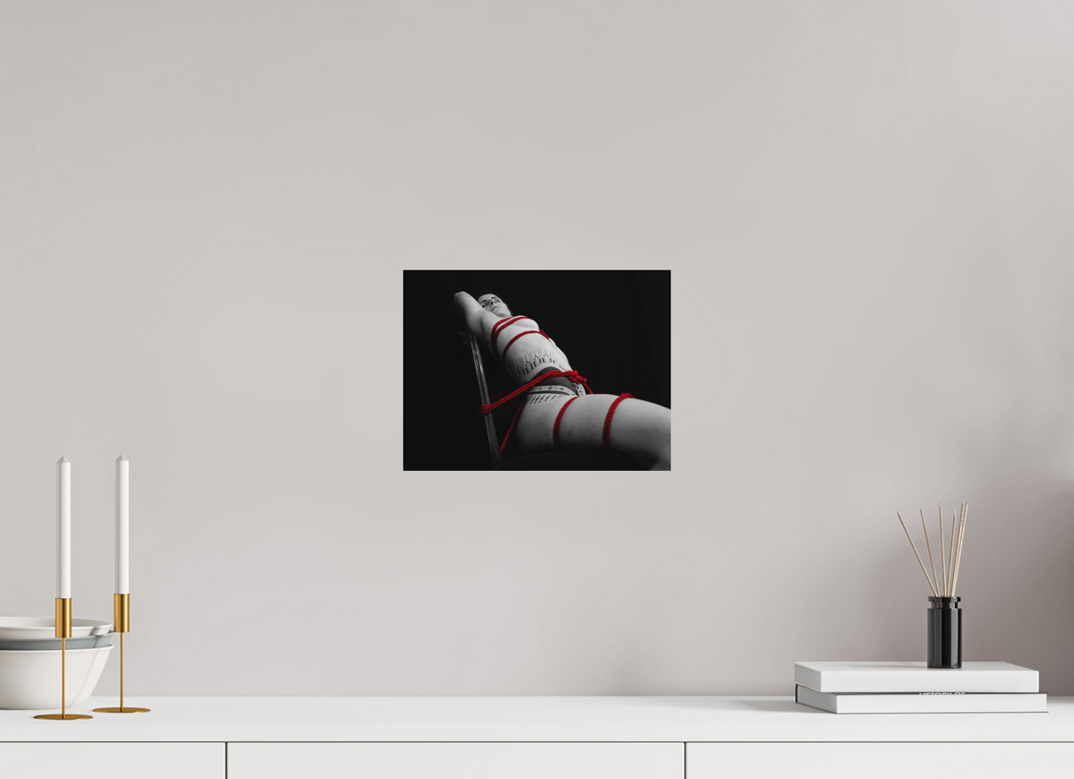 28 x 21 cm, Photographie Shibari de LiliSuperFly, cordes sur le dos, tirage sur aluminium Dibond, Noir/Blanc/Rouge