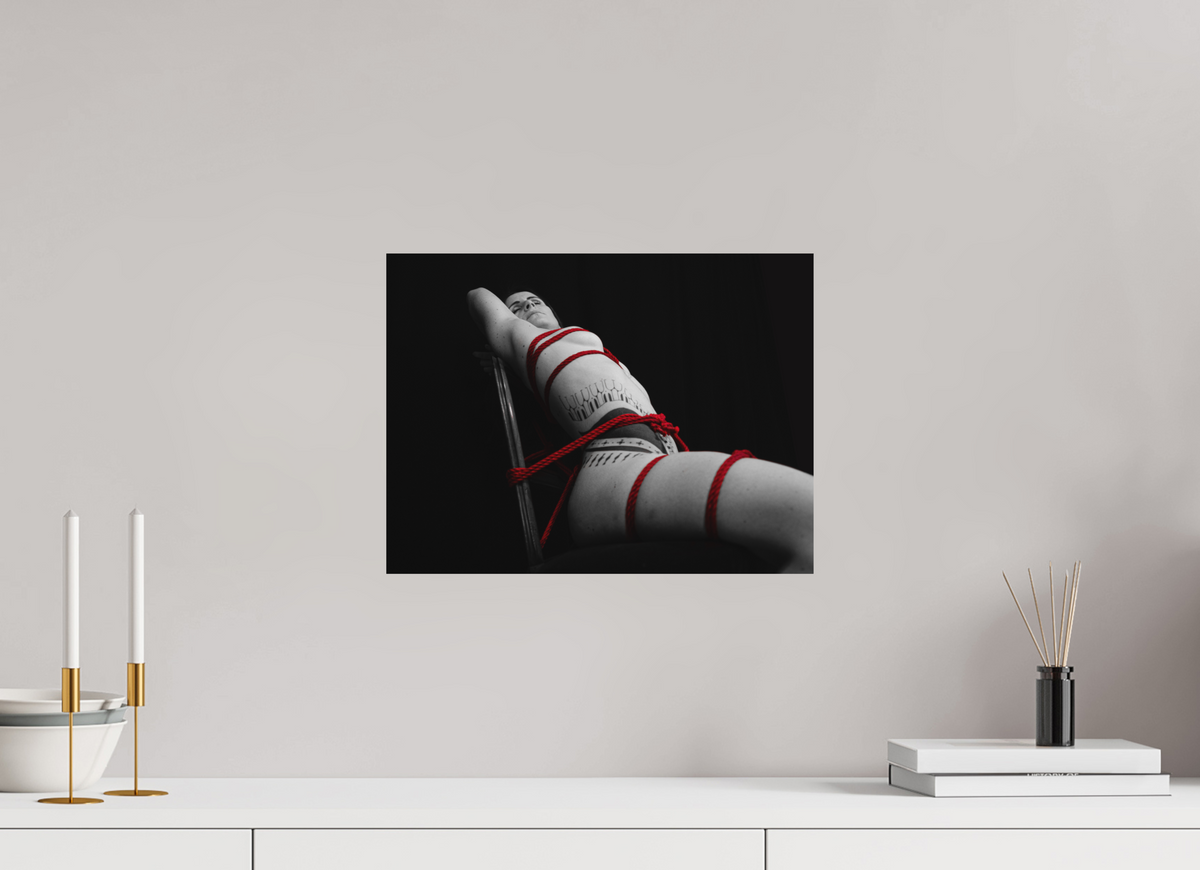 40 x 30 cm, Photographie Shibari de LiliSuperFly, cordes sur le dos, tirage sur aluminium Dibond, Noir/Blanc/Rouge